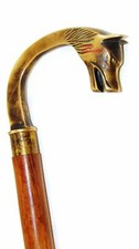 Brass Collectible Wolf Head Vintage style Wooden walking stick