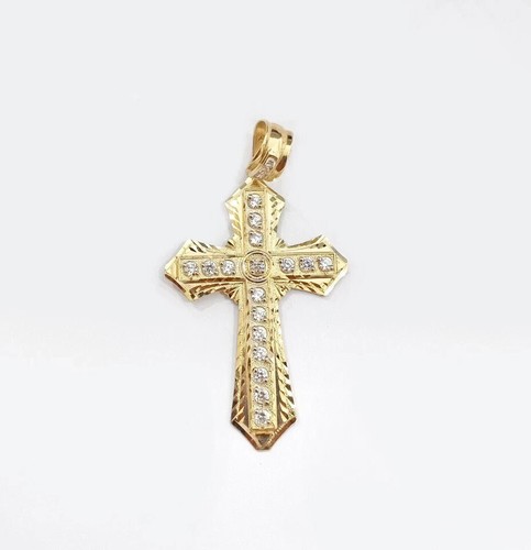 2 Ct Round Cut Real Moissanite Men's Cross Pendant 14K Yellow Gold Plated - Picture 2 of 5