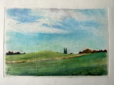 Franz Ehmke *1928-2018 Pastel Ddr Schildow Wiesen Himmel Felder Pappel Signed