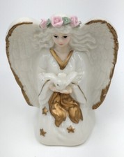 Angel Taper Candle Holder White And Goldtone Ceramic