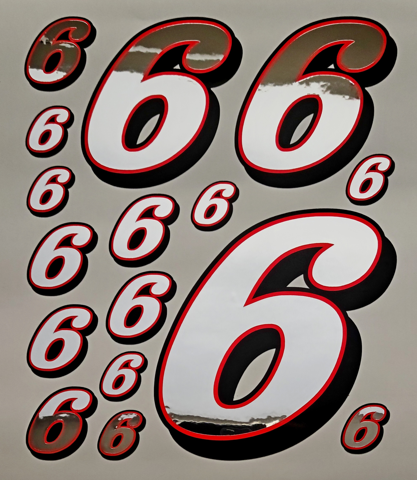 66 Racing Number Sticker Racing Numbers 6 Decal Sticker Sheet Silver Mirror Fl Red Black 1/8 1/ ...