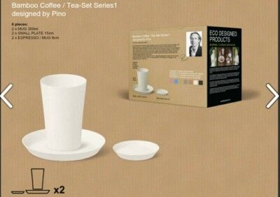 UMWELTFREUNDLICH Bambus Kaffee/Teetasse Set x2 Designed By Pino in Weiß.