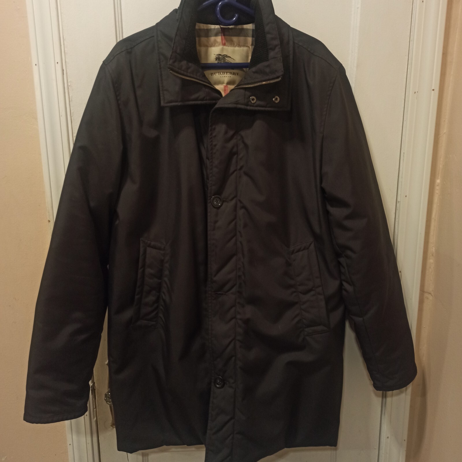 Burberry men's black puffer parka lining long coat SZ XL