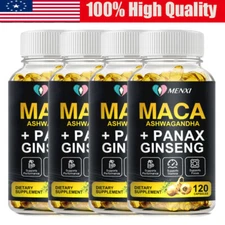 Ashwagandha Maca+ Panax Ginseng Capsules Peruvian Extract Organic Vitamins 120pc