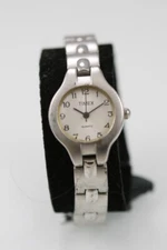 Timex Watch Women Silver Stainless Steel Water Resistant Battery White Quartz