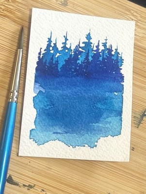 ACEO Morning Fog Watercolor Lake Landscape Painting By Sasha Lehto