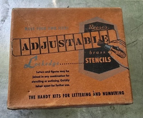 Vintage Reese's 2" Lockedge Brass Stencils Roman Font Letter Number Set Box