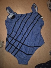 Ulla Popken Badeanzug,  Gr 58/60 Jeansblau m Schwarzen Streifen Neu Mit Etikett