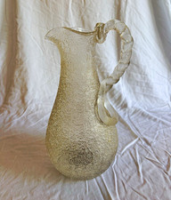 Clear Textured Glass Carafe with Integral Ice Chamber and Twisted Handle