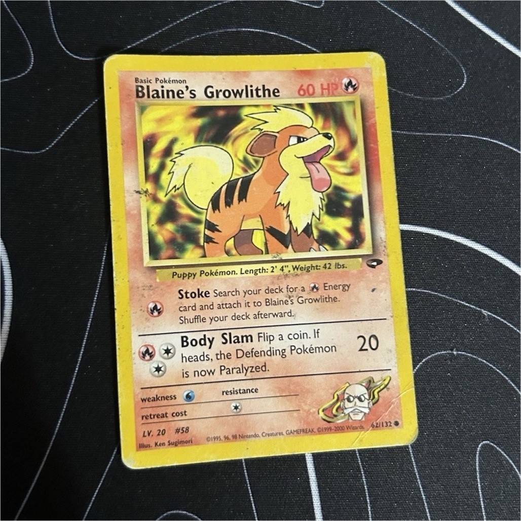 blaine's growlithe pokemon card value Blaine's Growlithe - NM Near Mint - 62/132 Gym Heroes Pokemon Card