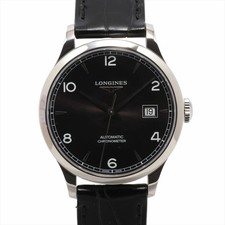 Longines Record L2.820.4.56.2 St.Steel Leather Black Dial Quartz Watch