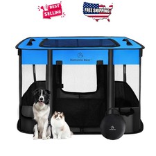 Cat Puppy Playpen Portable Foldable Tent Indoor Outdoor Medium Blue with Case