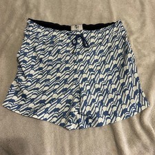 Ted Baker Swim Trunks Mens XL 6" Blue White Geometric Art Deco Print Shorts