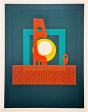 Ervin NEUHAUS - [Girafe sous le soleil couchant]. Sérigraphie.