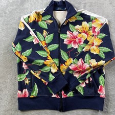 Polo Ralph Lauren Jacket Women Medium Blue Tropical Floral Resort Full Zip Track