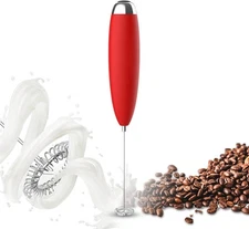 Electric Milk Frother Handheld, Portable Mini Whisk Mixer for Coffee, Red