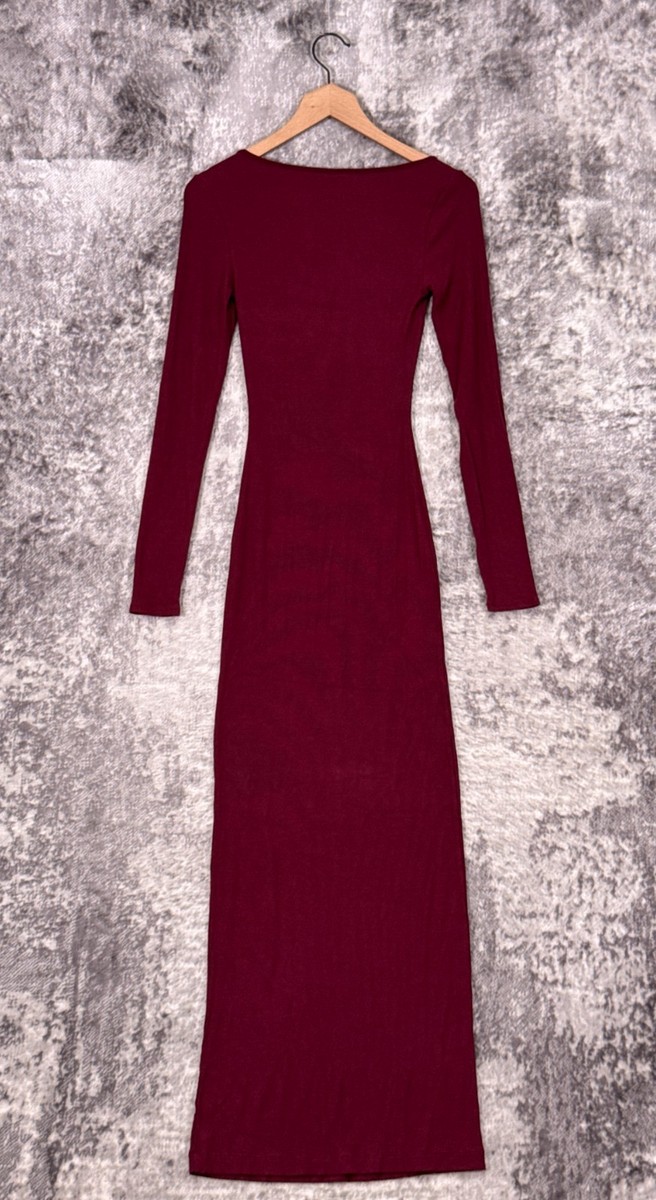 Skims Dress Small Womens Soft Lounge Square Neck Ribbed Long Sleeve Maxi |  eBay