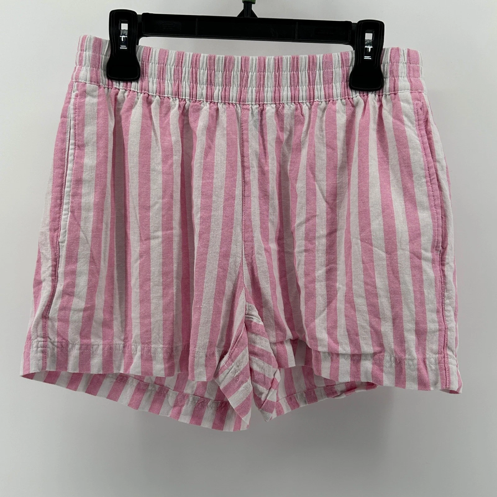 Old Navy Bubblegum Pink White Striped Linen Blend Comfort Waist Shorts Medium