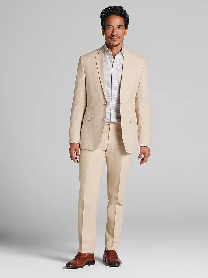Tan Beige Linen Cotton 3 Piece Suit Joseph Abboud 38r 34x29 - Image 3 of 4
