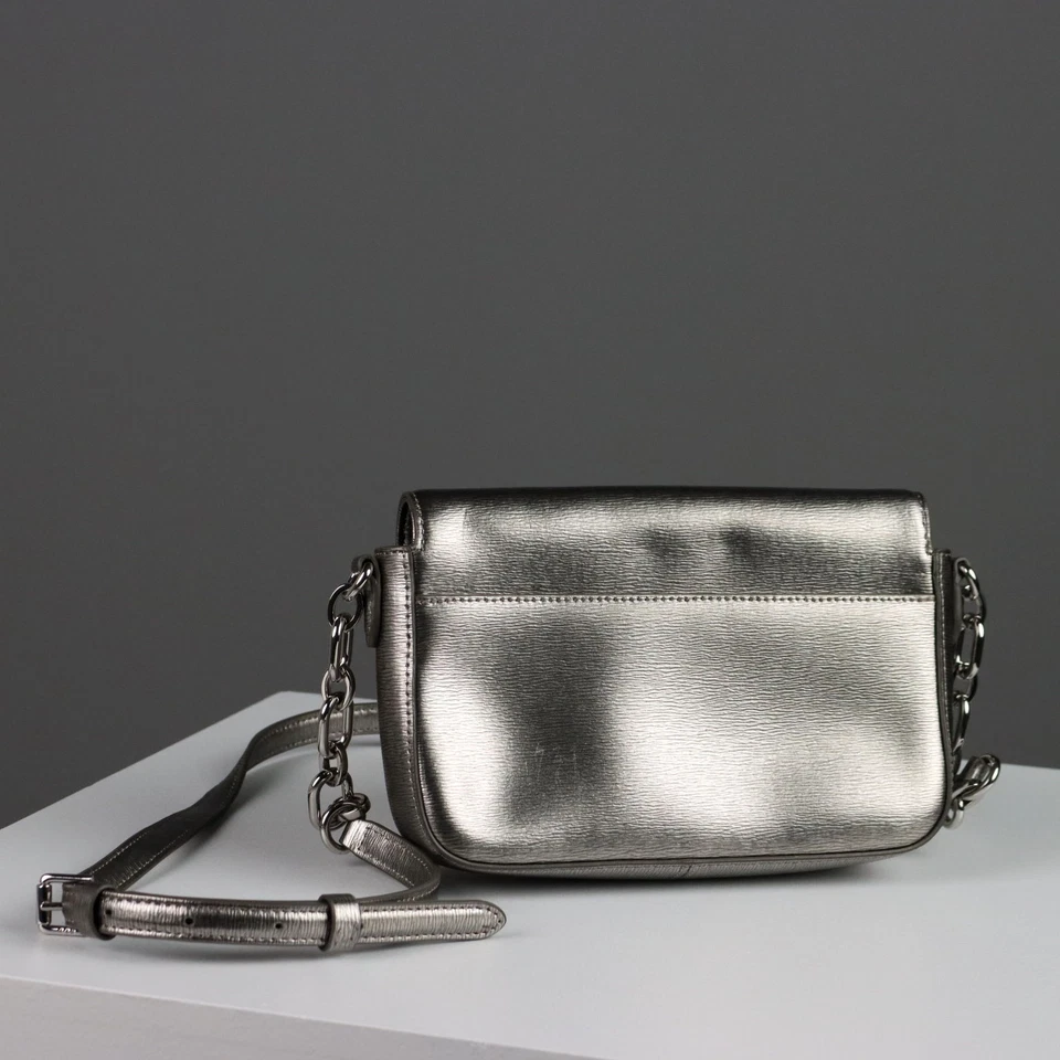 Ralph Lauren Tracolla Second Hand Pelle Argento Tasche USA Originale - Immagine 4 di 4