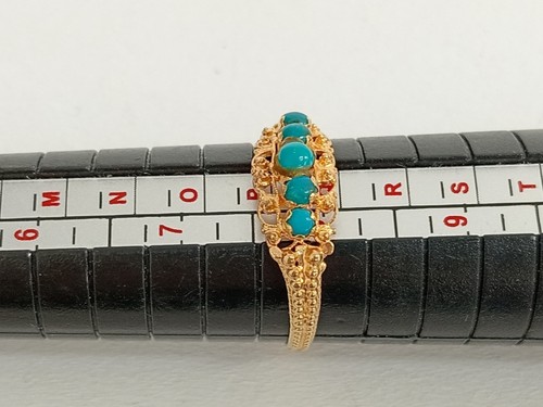 Elegant 18ct Yellow Gold Filigree Floral Turquoise Ring Size P 1.73g - Picture 11 of 12