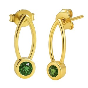 Authentic 18K Gold Plated Long Gemstone Drop Earrings, Trendy Modern Look TGE1035