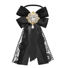 Bow Ties for Women with Rhinestone, Pearl Womens Bow Tie Pre-tied Girls Black