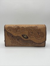 vintage hand tooled leather purse from 1970's Hand Made Unique