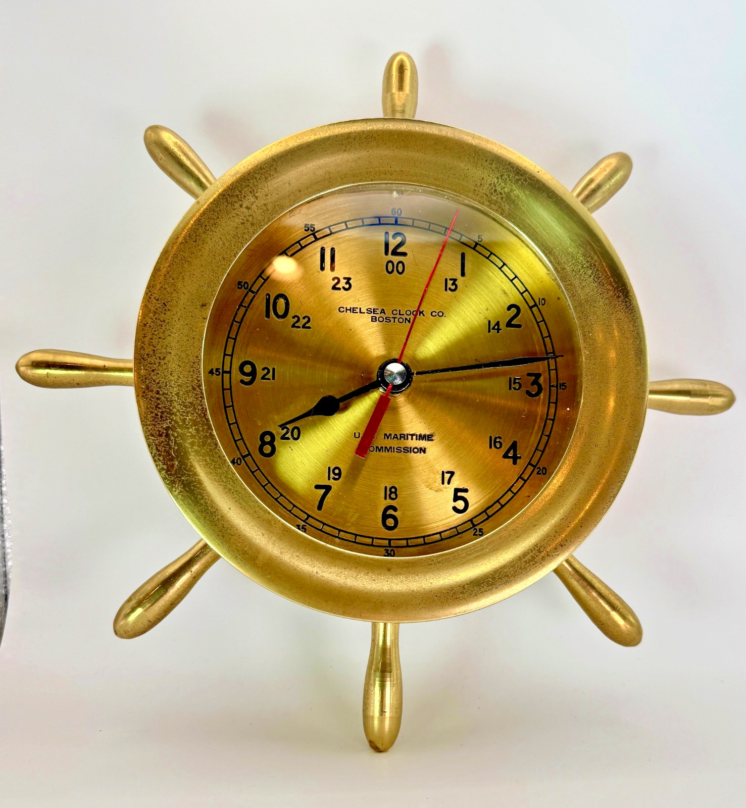 Chelsea Clock Co. Brass Ship’s Wheel Clock – U.S. Maritime Commission – Nautical