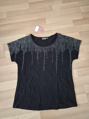 Blue Motion Damen T-Shirt Schwarz Glitzer / Strass Muster - Neu mit Etikett