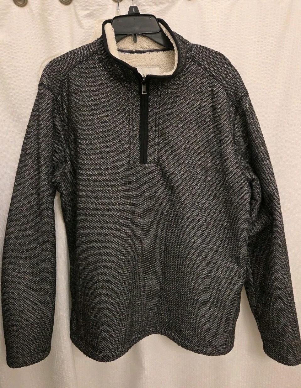 Orvis Sherpa Lined Pullover Sweater Mens XL Gray Fleece 1/4 Quarter Zip Warm