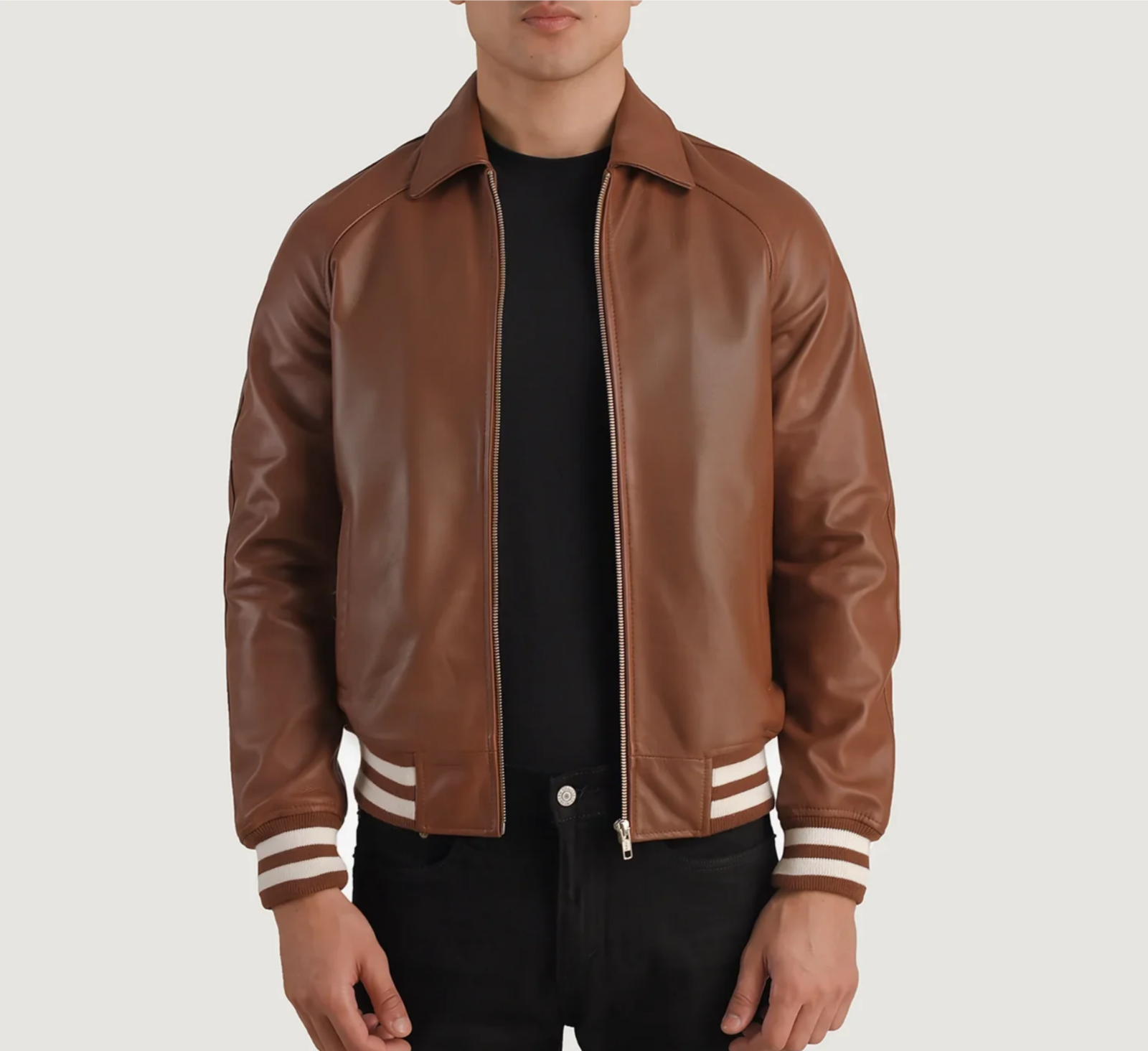 sogachi  Walton Brown Leather Varsity Jacket