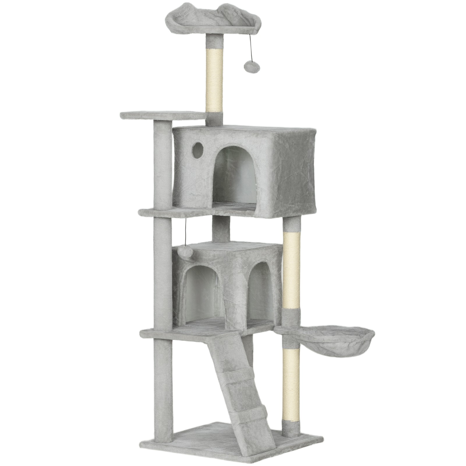 Albero tiragraffi per gatti con 2 casette e amaca