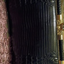Women  s Black Embossed Animal Print Clutch Detachable Strap Gold Clasp Lined