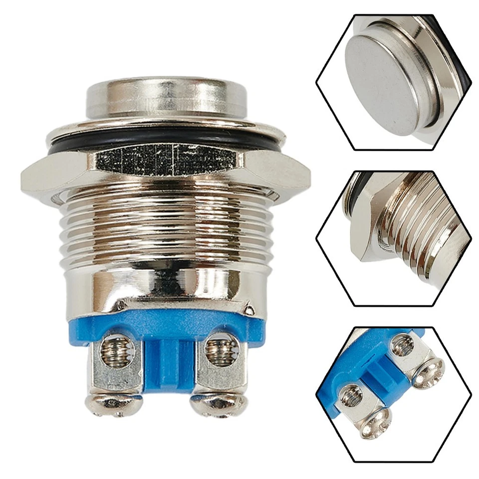 12V 16mm Metal Waterproof Push Button Momentary On&Off Horn-Switch Silver - Image 2 of 4