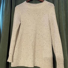 Ann Taylor Loft Cream Speckled Pullover Sweater Cotton Blend XS/S Long Cozy Fall