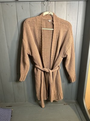 Aerie Light Brown Oversized Dream-Spun Belted Cable Knit Cardigan | Size Medium