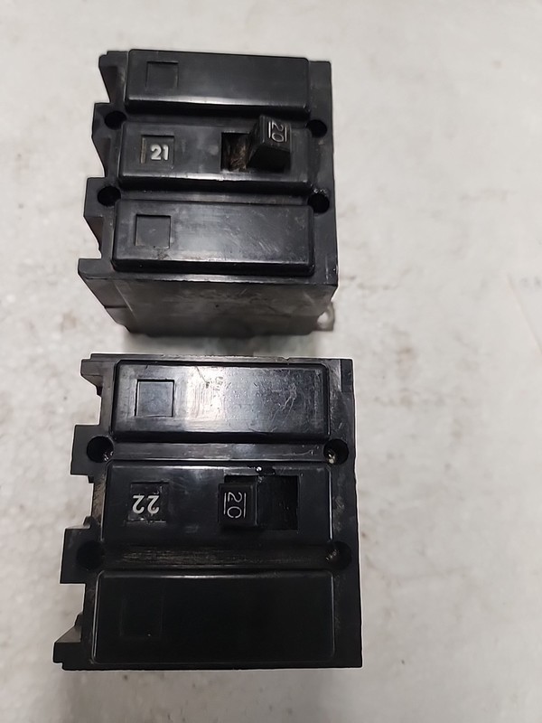 (408)  Two Vintage Westinghouse BA3020H Breakers. 3 Phase. 20 Amp