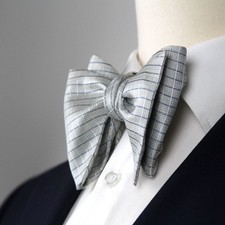 Men's 100 Silk Self-Tied Bow Tie Big Butterfly Blue Micro Plaid Made USA S724