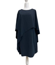 Halston Heritage Navy Blue Asymmetrical Cape Sleeve Mini Cocktail Dress sz 8