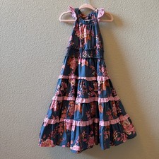 Matilda Jane Girls Blue Pink Floral Tiered Maxi Dress Smocked Waist Size 4