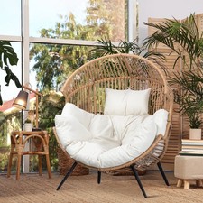 Walsunny Egg Chair Outdoor Patio Wicker Oversized Egg Shell Lounger with