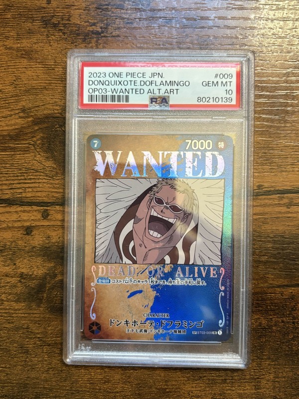 2023 One Piece Japanese Op03 Donquixote Doflamingo Wanted Alternate Art PSA 10