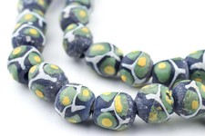 Gecko Green Round Millefiori-Style Krobo Beads 12mm Ghana African Multicolor