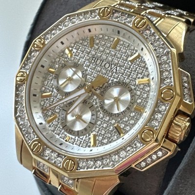Bulova Men's Quartz Swarovski Crystal Accents Gold-Tone Band 41mm Watch 98C126