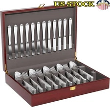 Solid Mahogany Silverware Storage Box Flatware Organizer W/ Divided Compartments