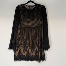 BCBG MaxAzria Luann Cocktail Mini Dress Womens Medium Black Tan Floral Lace