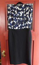 Tahari Women's Classic Blue White Black Colorblock Sleeveless Dress Size L NWT