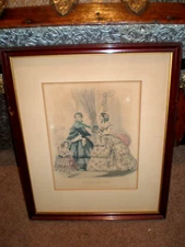 1861 ANTIQUE FRAMED PRINT: Frank Leslie's Illust News Women's Fashion Civil War
