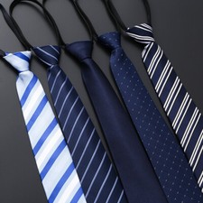 Lazy Men's Zipper Necktie Solid Striped Casual Business Wedding Zip Up Neck Tie 